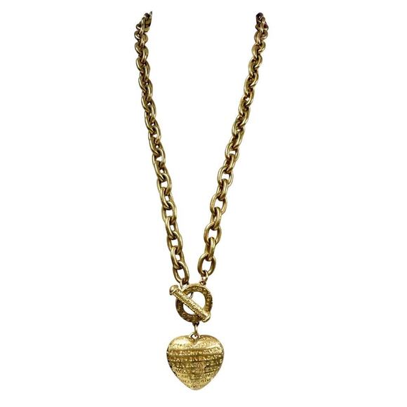 1980s Vintage Givenchy Puffy Heart Necklace Gold Plated - Picture 5 of 5